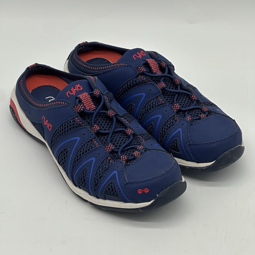 Ryka Tangie Blue Leather Mesh Slip On Low Back Mules Sneakers Women's Size 7M